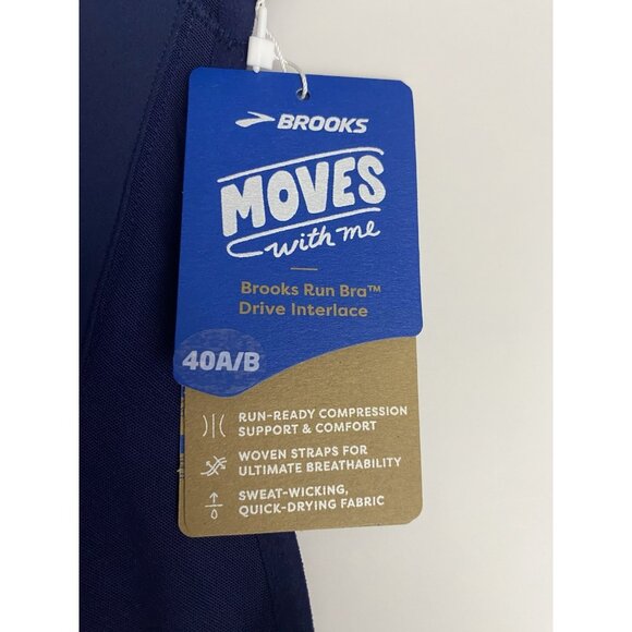 Brooks 40 A/B Run Drive Interlace Navy Sports Bra Compression Quick Dry Woven - Picture 3 of 10
